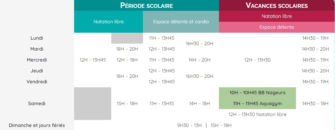 Horaires d'ouverture